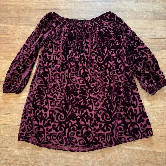 Ecote burgundy pleaded a-line long sleeve mini dress size medium M b18 - Picture 4 of 4